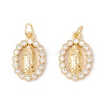 Rack Plating Brass Micro Pave Clear Cubic Zirconia Pendants, with Jump Rings, Long-Lasting Plated, Cadmium Free & Lead Free, Oval with Virgin Mary, Real 18K Gold Plated, 17.5x12x3mm, Hole: 3.2mm(ZIRC-I057-23G)