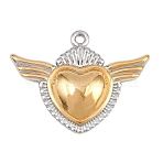 304 Stainless Steel Pendants, Heart with Wing Charms, Ion Plating(IP), Real Gold Plated & Stainless Steel Color, 35x45.5x6mm, Hole: 2.5mm(STAS-G398-15GP)