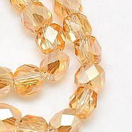 Electroplate Glass Beads Strands, Half Plated, Faceted, Cube, Orange, 6x6x6mm, Hole: 1mm, about 71pcs/strand, 16.5 inch(EGLA-F002-D13)