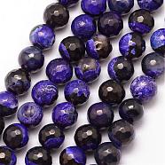 Natural Fire Crackle Agate Bead Strands, Round, Grade A, Faceted, Dyed & Heated, Indigo, 12mm, Hole: 1mm, about 32pcs/strand, 15 inch(G-K166-06F-12mm-08)