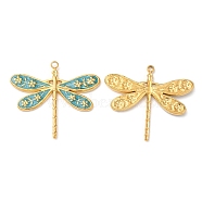 304 Stainless Steel Enamel Pendants, Real 18K Gold Plated, Dragonfly Charm, Light Sky Blue, 24x27x2mm, Hole: 1.4mm(STAS-K256-06G-03)