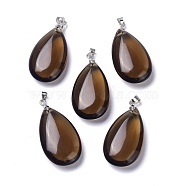 Synthetic Smoky Quartz Pendants, with Brass Finding, Teardrop, 35x20x7.5~9mm, Hole: 4x3.5mm(G-D084-01P-A03)