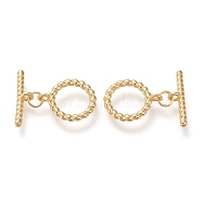 Brass Toggle Clasps, Long-Lasting Plated, Twist Ring & Bar, Real 18K Gold Plated, Twist Ring: 18x14.5x4mm, Hole: 2mm, Bar: 19x5.5x4mm, Hole: 2mm(KK-F820-03B-G)