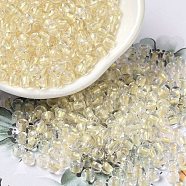 6/0 Transparent Colours Glass Seed Beads, Rondelle, Light Yellow, 4x3mm, Hole: 1.4mm, about 7500pcs/pound(SEED-P006-01A-01)
