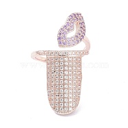 Brass Micro Pave Cubic Zirconia Fingernail Rings, Nail Cover Ring, Lips, Real Rose Gold Plated, 1.5mm, Inner Diameter: 14.5mm(RJEW-D115-05RG)