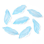 Transparent Spray Painted Glass Pendants, Leaf, Light Sky Blue, 33~34x12x7~9mm, Hole: 1.5mm(GLAA-N035-017-F02)