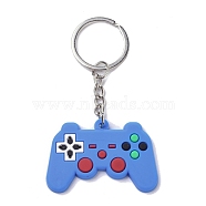 PVC Game Controller Keychain, with Platinum Iron Ring Findings, Cornflower Blue, 8.05cm(KEYC-A030-01H)