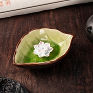 Porcelain Incense Burners,  Leaf & Lotus Incense Holders, Home Office Teahouse Zen Buddhist Supplies, Lime Green, 110x30x72mm(PW-WG53465-01)