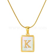 Stainless Steel Snake Bone Chain Alphabet Necklace with Shell Pendant, Letter K, Golden(WD3660-11)