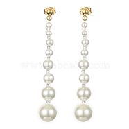 Shell Pearl Long Tassel Dangle Stud Earrings, 304 Stainless Steel Jewelry, White, 62.5x10mm(EJEW-TA00242)