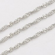 304 Stainless Steel Singapore Chains, Water Wave Chains, Soldered, Faceted, Stainless Steel Color, 2mm(CHS-K001-15)