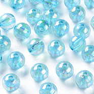 Transparent Acrylic Beads, AB Color Plated, Round, Pale Turquoise, 12x11mm, Hole: 2.5mm, about 566pcs/500g(MACR-S370-B12mm-755)