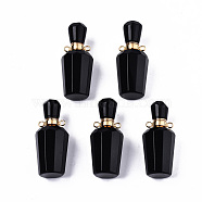 Faceted Natural Obsidian Pendants, Openable Perfume Bottle, with Golden Tone Brass Findings, Bottle, 36x15.5x15mm, Hole: 1.8mm, Bottle Capacity: 1ml(0.034 fl. oz)(G-T131-14A)
