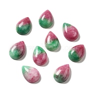 Dyed Natural Jade Cabochons, Two Tone, Teardrop, Cerise & Green, 18~18.5x13x6.5~7.5mm(X-G-G975-05A-02)