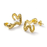 304 Stainless Steel Snake Stud Earrings for Women, Real 18K Gold Plated, 24.5x17x12mm, Pin: 0.6mm(EJEW-K244-14G)