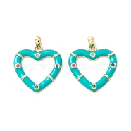 Rack Plating Brass Micro Pave Colorful Cubic Zirconia Pendants, with Enamel, Cadmium Free & Nickel Free & Lead Free, Real 18K Gold Plated, Heart, Dark Turquoise, 21x20.5x2.5mm, Hole: 4.5x2mm(KK-D073-07G-06)