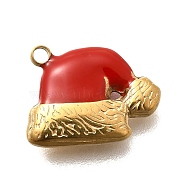 Christmas 304 Stainless Steel Red Enamel Charms, Christmas Hat Charm, Real 14K Gold Plated, 9x12x2.5mm, Hole: 1.2mm(STAS-L022-469G)