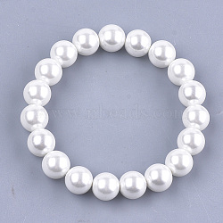 Shell Pearl Beaded Stretch Bracelets, Round, Creamy White, 2~2-1/8 inch(5~5.5cm), 10mm(BJEW-S134-107B-03)