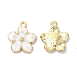 Alloy Enamel Pendants, Cadmium Free & Nickel Free & Lead Free, Golden, Flower Charm, White, 16x14x2.4mm, Hole: 1.5mm(ENAM-F144-15C)