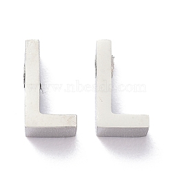 304 Stainless Steel Charms, Alphabet, Stainless Steel Color, Letter.L, 8x4.5x3mm, Hole: 1.8mm(STAS-K216-41L-P)