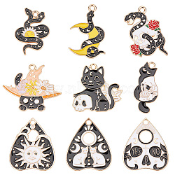 18Pcs 9 Style Alloy Enamel Pendants, Snake with Moon & Cat & Heart, Mixed Color, 24.8~28.7x13~31x1~1.5mm, Hole: 1.8~2mm, 2pcs/style(FIND-SC0003-77)