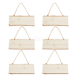 Unfinished Wood Pendant Decorations, Kids Painting Supplies, Wall Decorations, with Burlap Ropes, Rectangle, Bisque, 245~250mm(AJEW-WH0258-813)