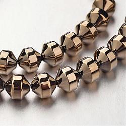 Electroplate Non-magnetic Synthetic Hematite Bead Strands, Bicone, Antique Bronze Plated, 6x6mm, Hole: 1mm, about 61pcs/strand, 15.7 inch(G-F300-31A-06)