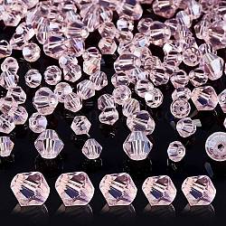 10 Strands 2 Style Transparent Electroplate Glass Beads Strands, AB Color Plated, Faceted, Bicone, Pink, 4~6x4~6mm, Hole: 1mm, about 47~96pcs/strand, 10.83~14.37 inch(EGLA-SZ0001-37A)
