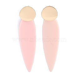 Brass Resin Teardrop Stud Earrings for Women, Real 18K Gold Plated, Pink, 82x20mm(EJEW-U030-01G-02)