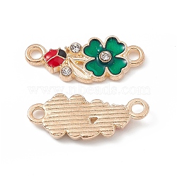 Alloy Connector Charms, with Crystal Rhinestone and Enamel, Clover Links with Ladybug, Light Gold, 8.5x21x2mm, Hole: 1.8mm(FIND-C019-05KCG)