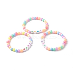 Opaque Acrylic Beads Stretch Bracelet Set for Kid, with Word Baby & Love & Happy, Colorful, Inner Diameter: 1-3/4 inch(4.5cm), 3pcs/set(BJEW-JB06589)