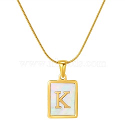 Stainless Steel Snake Bone Chain Alphabet Necklace with Shell Pendant, Letter K, Golden(WD3660-11)