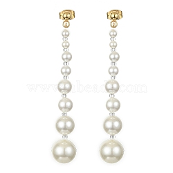 Shell Pearl Long Tassel Dangle Stud Earrings, 304 Stainless Steel Jewelry, White, 62.5x10mm(EJEW-TA00242)