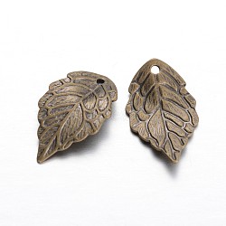 Leaf Brass Pendants, Antique Bronze, 16x10x1mm, Hole: 1mm(KK-F371-49AB)