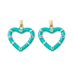 Rack Plating Brass Micro Pave Colorful Cubic Zirconia Pendants, with Enamel, Cadmium Free & Nickel Free & Lead Free, Real 18K Gold Plated, Heart, Dark Turquoise, 21x20.5x2.5mm, Hole: 4.5x2mm(KK-D073-07G-06)