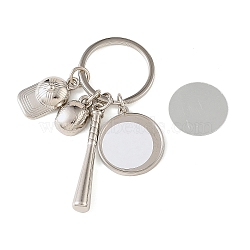 Baseball Alloy Sublimation Blanks Keychains, with Round Bezel Cabochon Settings & Iron Ring, for Soccer Season Accessories Making, Platinum, 83mm(AL-CBAF9A1-02P-07)