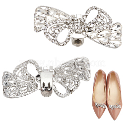 CRASPIRE 2Pcs Bowknot Alloy Rhinestone Shoe Decorations, Detachable Shoe Buckle Clips, Platinum, 29x57x9mm(FIND-CP0002-28B)