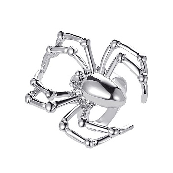 Alloy Spider Adjustable Ring for Halloween, Platinum, Inner Diameter: 17.5~21mm