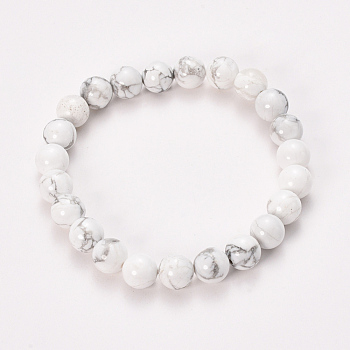Natural Howlite Beaded Stretch Bracelets, Round, 2-1/8 inch(55mm), Bead: 10mm
