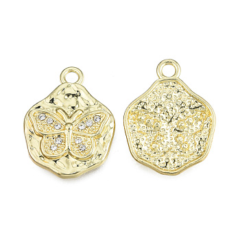 Rack Plating Alloy Pendants, with Crystal Rhinestone, Twist Teardrop with Butterfly, Cadmium Free & Nickel Free & Lead Free, Light Gold, 23.5x18x3mm, Hole: 2.2mm
