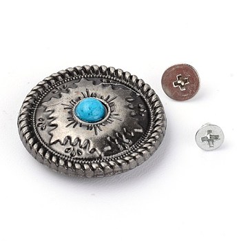 Alloy & Imitation Turquoise Craft Solid Screw Rivet, DIY Leather Craft Nail, Flat Round, Electrophoresis Black, 25x8mm, Hole: 2mm, Screw: 5x3mm and 7x3.5mm