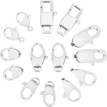 14Pcs 7 Style Polished 316 Surgical Stainless Steel Lobster Claw Clasps, Stainless Steel Color, 2pcs/style