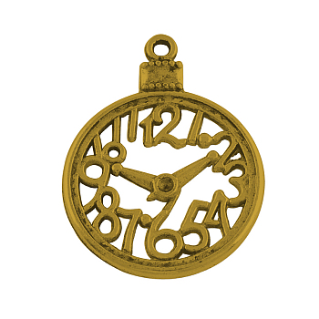 Alloy Clock Pendants, Tibetan Style, Cadmium Free & Nickel Free & Lead Free, Antique Golden, 39x30x2mm, Hole: 2mm, about 174pcs/836g
