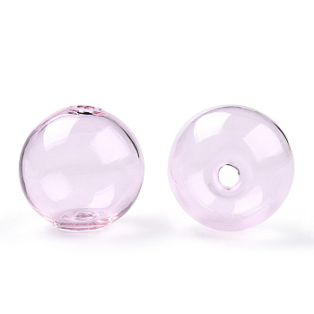 Transparent Blow High Borosilicate Glass Globe Beads, Round, for DIY Wish Bottle Pendant Glass Beads, Pink, 18x17mm, Hole: 2mm