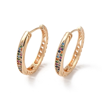 Brass Micro Pave Colorful Cubic Zirconia Hoop Earrings, Rings, Light Gold, 26.5x27x4mm