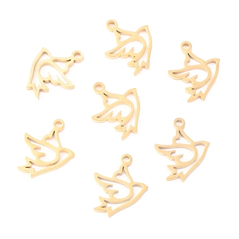 304 Stainless Steel Charms, Laser Cut, Peace Dove, Golden, 14x11.5x1.1mm, Hole: 1.4mm