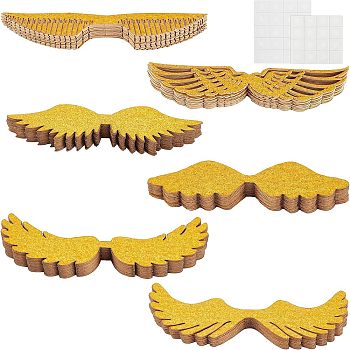 FINGERINSPIRE 120 Sets 6 Style Paper Cake Topper Accessories, Glittered Cake Decoration, with Stickers, Angle Wing, Gold, Wing: 14.5~30x97~101x0.4mm, Stickers: 8~9x0.5mm, 2pcs/set, 20 sets/style