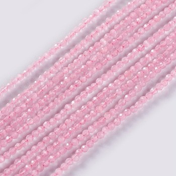 Glass Beads Strands, Faceted, Round, Pink, 2x2mm, Hole: 0.4mm, about 193~197pcs/strand, 14.17 inch~15.51 inch(36~39.4cm)
