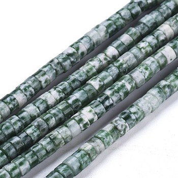 Natural Green Spot Jasper Beads Strands, Heishi Beads, Flat Round/Disc, 4x2mm, Hole: 0.6mm, about 149~171pcs/Strand, 15.35 inch~15.55 inch(39~39.5cm)