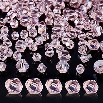 10 Strands 2 Style Transparent Electroplate Glass Beads Strands, AB Color Plated, Faceted, Bicone, Pink, 4~6x4~6mm, Hole: 1mm, about 47~96pcs/strand, 10.83~14.37 inch